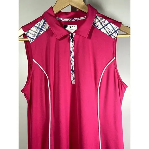 IZOD Women's Sleeveless 1/4 Zipper Polo Mini Golf Dress Pink Size Medium - Picture 2 of 8